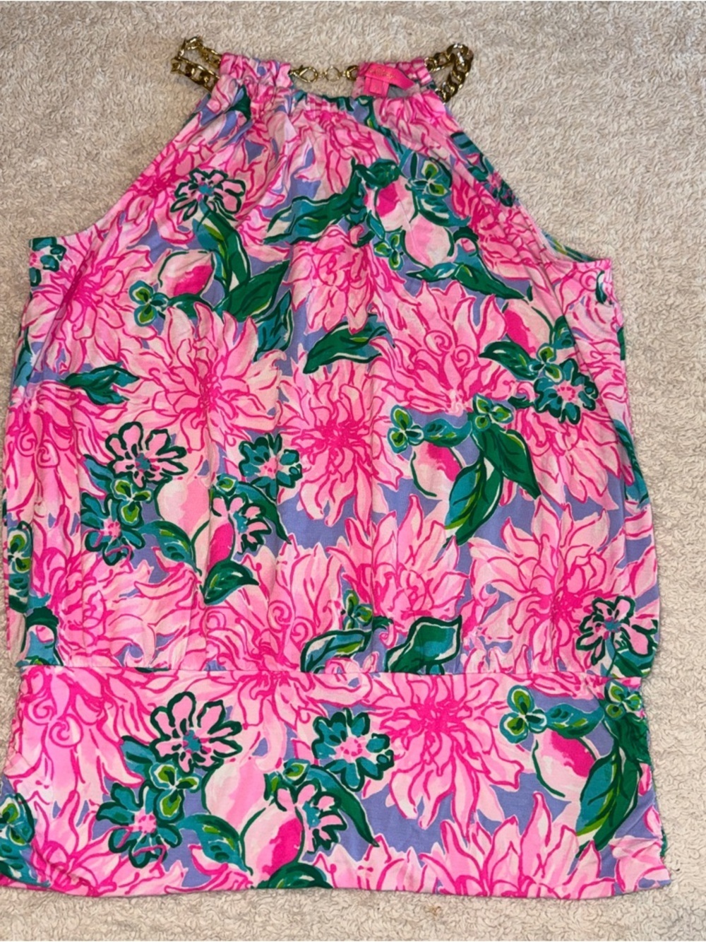 Lilly Pulitzer Bowen Pink Floral Halter with Gold Chain Straps - Picture 2 of 8